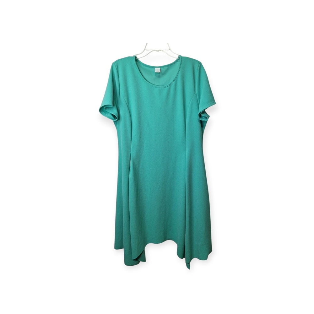 Boutique‎ Womens 4X Pull On Fit & Flare Dress Asymmetrical Hem Pleated Green